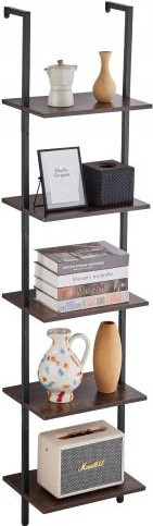 VEVOR Leiterregal 5-stufig, Wandregal aus Metall und Spanplatte, Schwarz, B/T/H: 39,6 x 30,0 x 178,0 cm - Bild 1