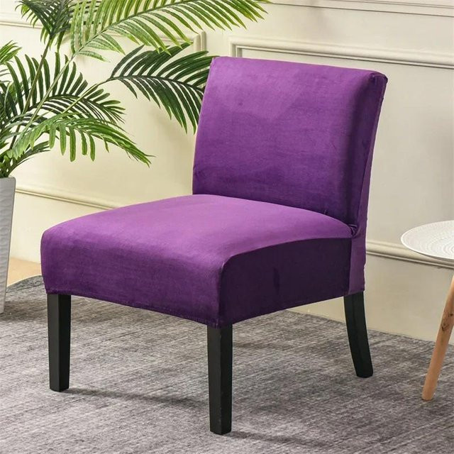 Ärmelloser Samt Stuhlbezug für Einzelsofas in Lila, elastischer Stretch-Bezug im nordischen Design - Bild 1