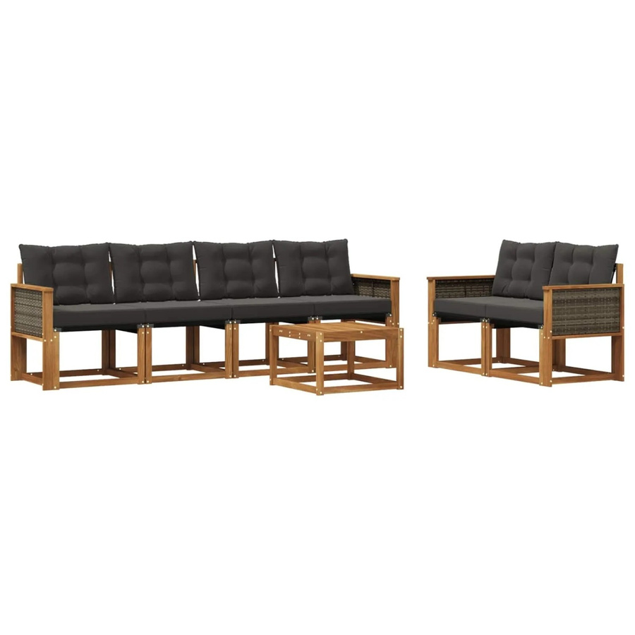 vidaXL Outdoor-Sofagarnitur aus Akazienholz mit Textilene und Kissen, 7-teiliges Set, Natur und Schwarz - Bild 2