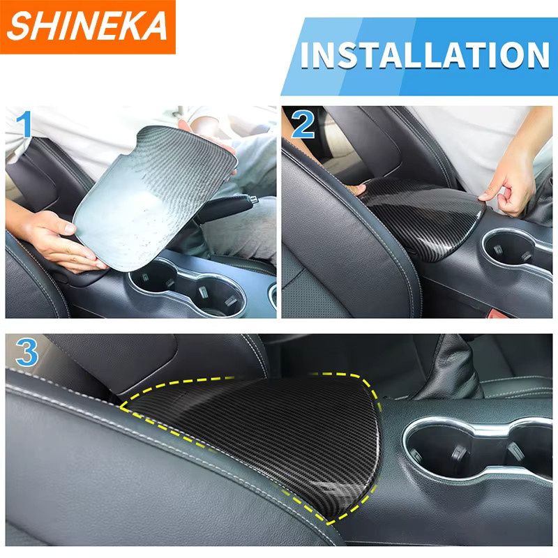 SHINEKA Carbon Faser Dekoration für Ford Mustang ab 2015 Mittelkonsole Armlehne Box Panel Abdeckung in Schwarz - Bild 5