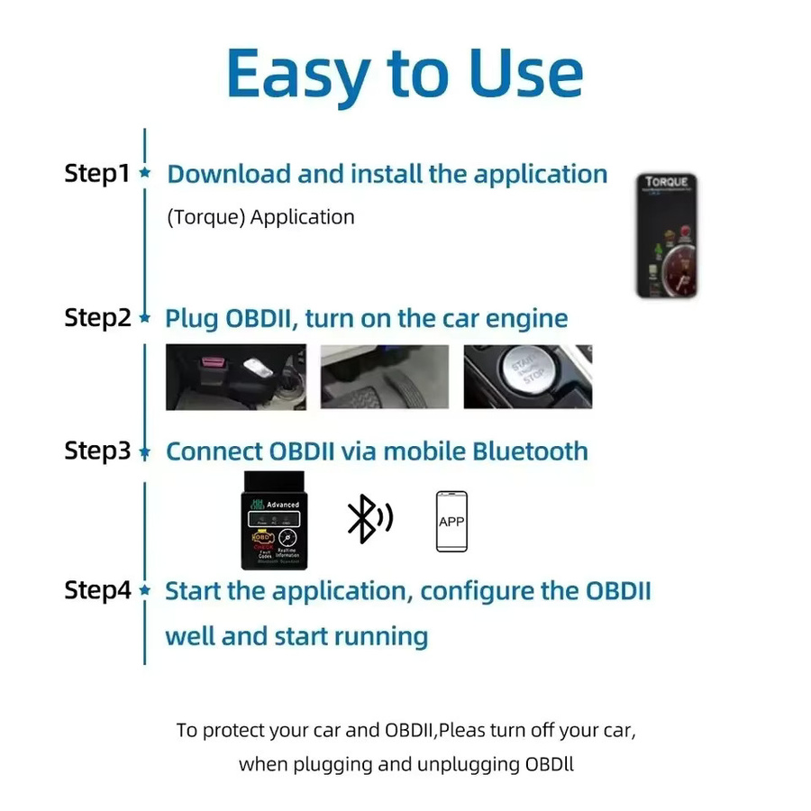 HHOBD OBD2 Autodiagnosetool Kfz-Scanner ELM327 V2.1 Bluetooth Wireless Adapter in Schwarz zur Fehlerinspektion - Bild 3