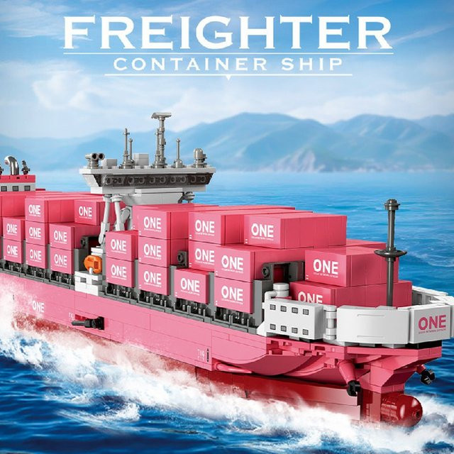 barweer Freighter ONE Containerschiff, Klemmbausteine, Rosa, 1.446 Teile - Bild 1