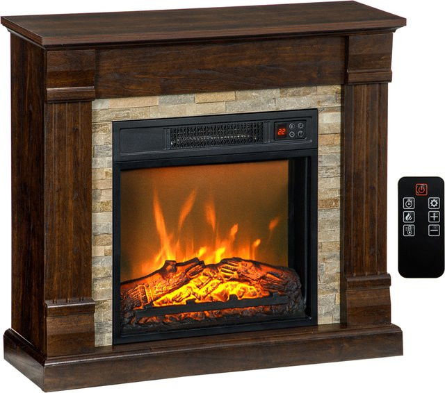 HOMCOM Elektrokamin mit 1800W Heizung, 3D-Flammeneffekt, Fernbedienung und Timer, Dunkelbraun, B/T/H: 80 x 21,6 x 67,8 cm - Bild 1