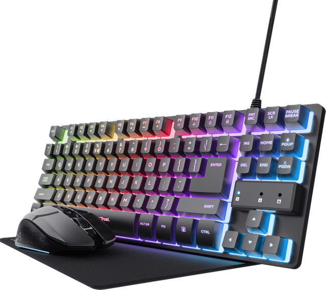Trust GXT794 3-in-1 Gaming-Bundle mit beleuchteter Tastatur und Maus, Bluetooth, QWERTZ Deutsch, Schwarz - Bild 1