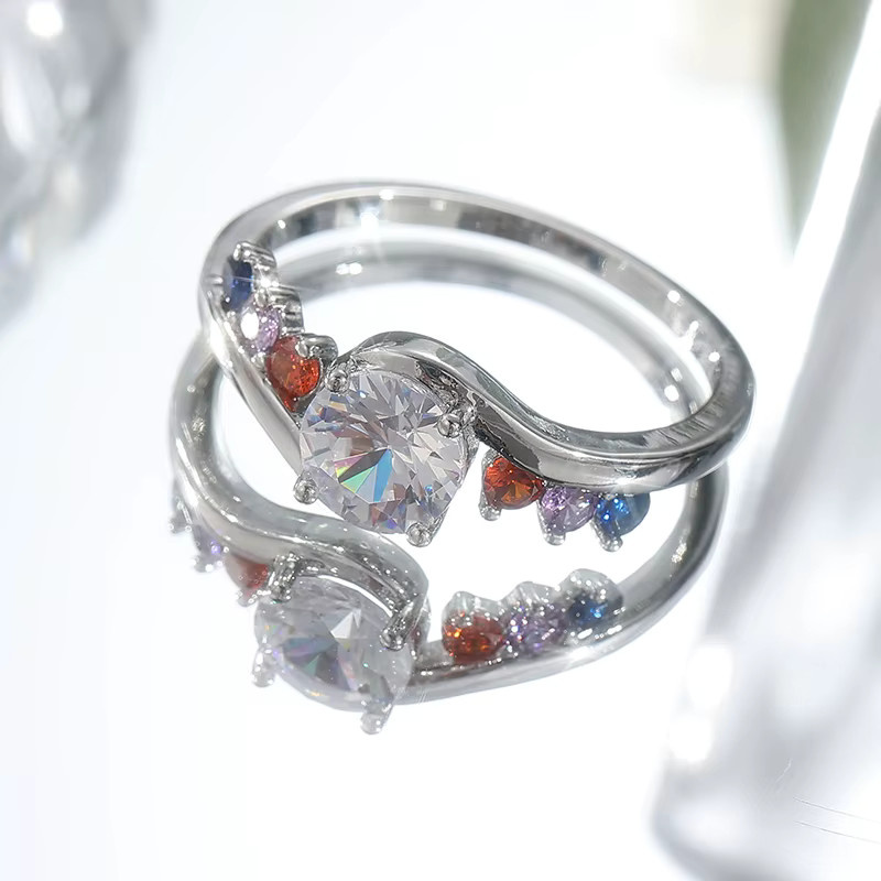 YoYo Ehering Silber, Regenbogen-Synthetik-Zirkonia, Damen - Bild 4