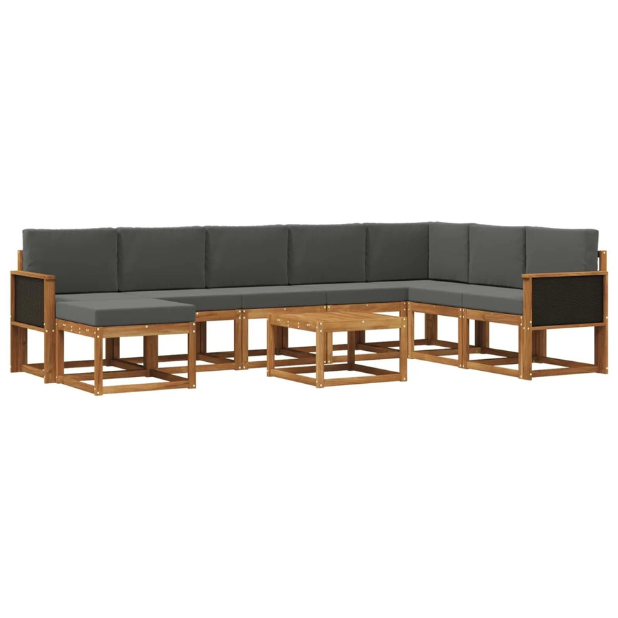 vidaXL Outdoor-Sofagarnitur L-Form aus Akazienholz mit 9 Kissen in Anthrazit und Natur - Bild 2