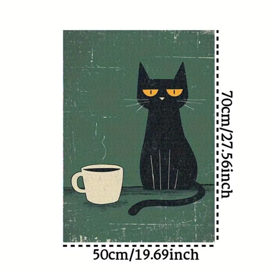 AZNM Puzzle, dunkle schwarze Katze mit warmem Kaffee und grünem Retro-Hintergrund, 1000 Teile - Bild 2