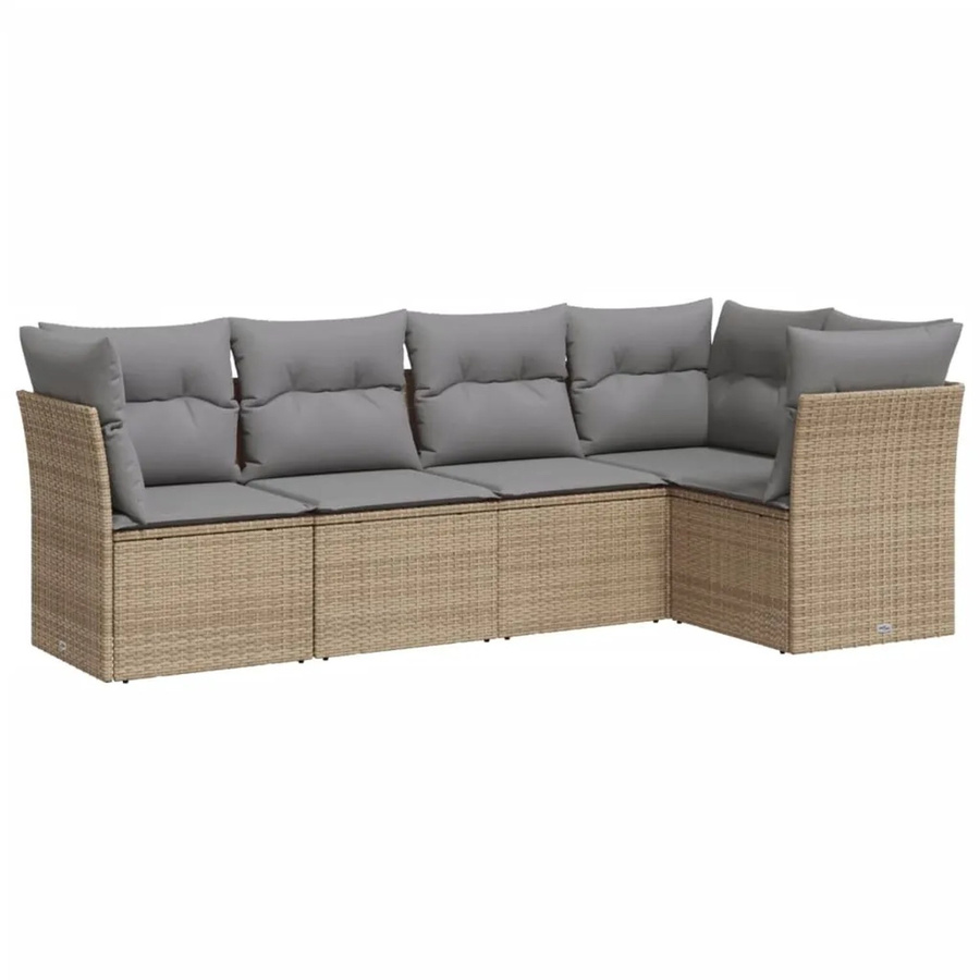 vidaXL 5-tlg Garten-Sofagarnitur L-Form aus Poly-Rattan in Beige mit Kissen und Stauraum - Bild 2