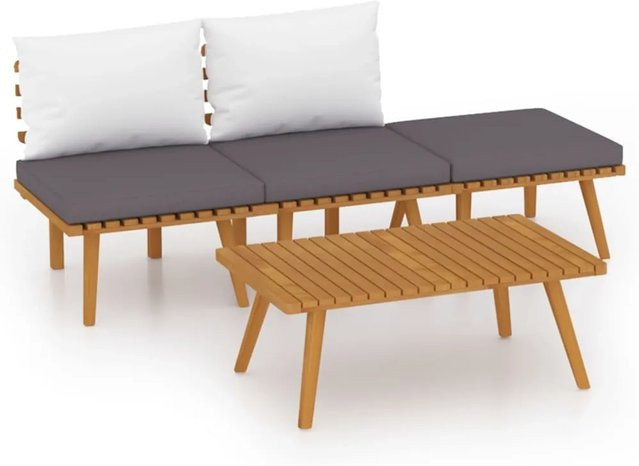 vidaXL 4-tlg Garten-Lounge-Set Modell 7 aus massivem Akazienholz mit Kissen in Braun und Dunkelgrau - Bild 1