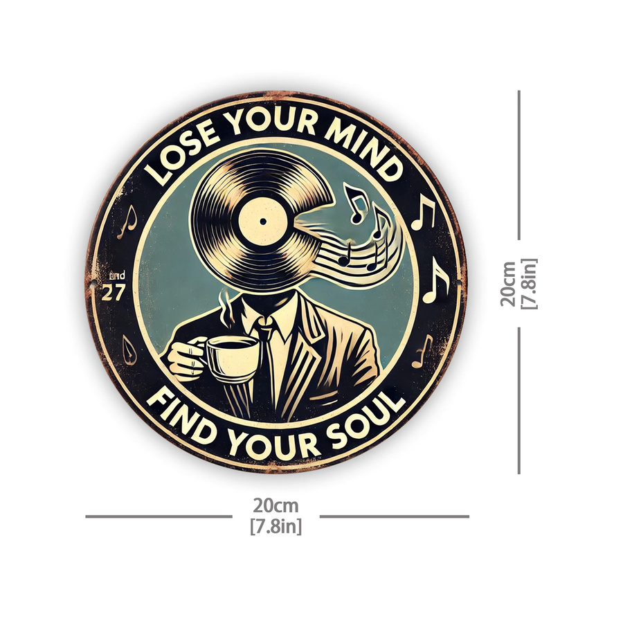 Potdemiel Metallwandschild im Vintage-Stil Lose Your Mind Find Your Soul mit Vinyl-Schallplatte und Kaffee-Motiv, B/H: 20,32 x 20,32 cm, Mehrfarbig - Bild 2
