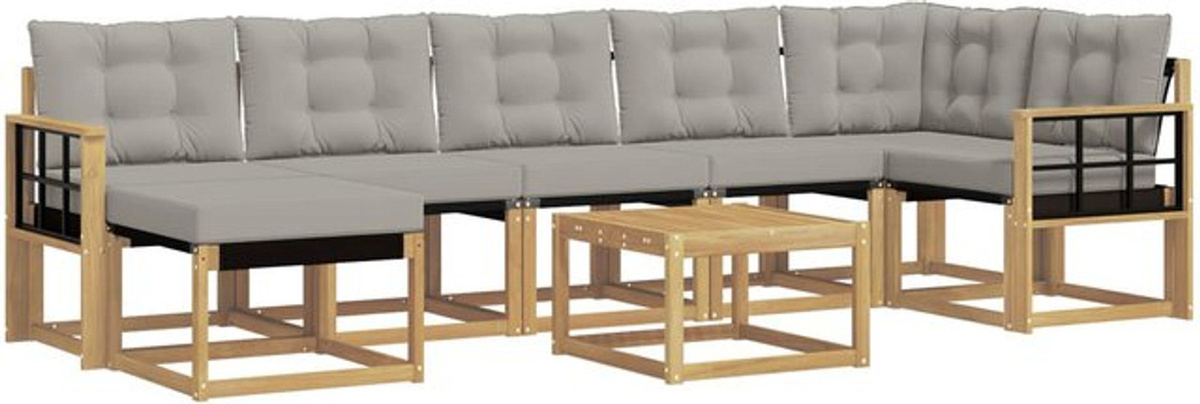 vidaXL Outdoor-Sofagarnitur aus Akazie mit 8-teiligem Set Kissen in Weiß und Grau - Bild 1
