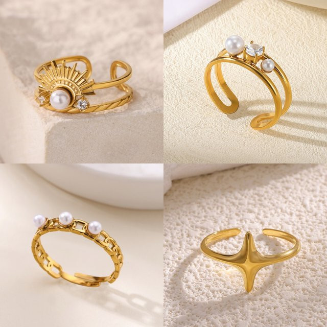 HPTOTMG Ring, 18K Vergoldet, Perle, Zirkonia, Damen, Vintage - Bild 1