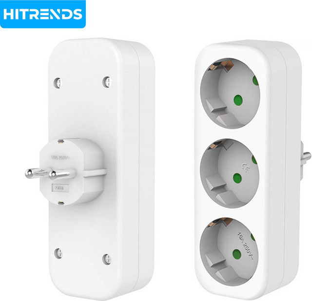 HITRENDS 3-in-1 Europäischer Steckeradapter in Weiß, 16A Hochleistungsadapter mit 3680W für Wandsteckdosenverlängerung nach deutschem Standard - Bild 1