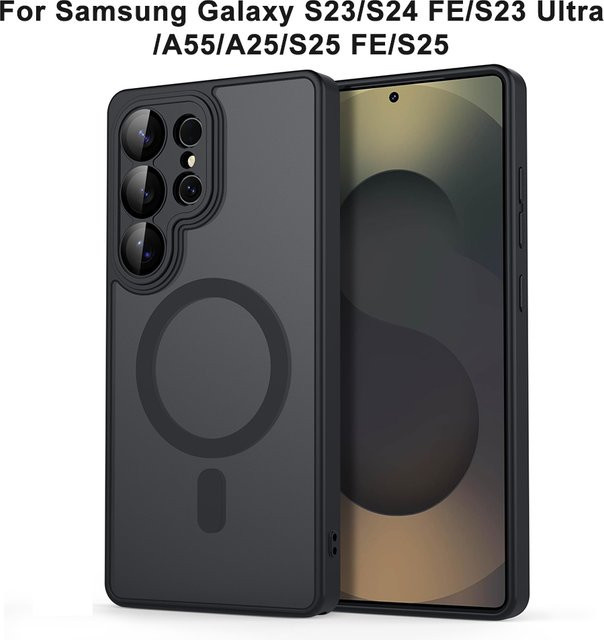Magnetische Schutzhülle für Samsung S23, S24 FE, S23 Ultra, A55, A25, S25 FE und S25, matt-transparentes und stoßfestes MagSafe Cover in Schwarz - Bild 1