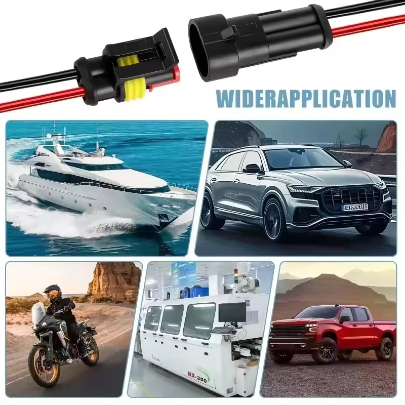 2-poliger wasserdichter Steckverbinder Set mit männlichen und weiblichen Kontakten für 16 AWG-Draht in Schwarz - Bild 5