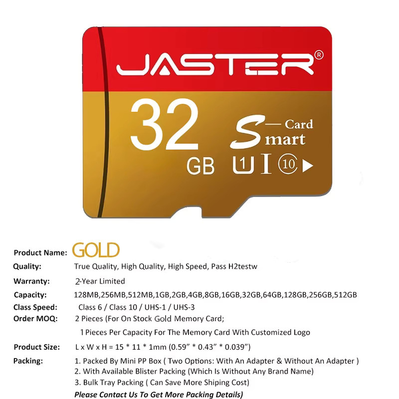 JASTER MicroSD Speicherkarte Class 10 in Gold, 5er Pack - Bild 2