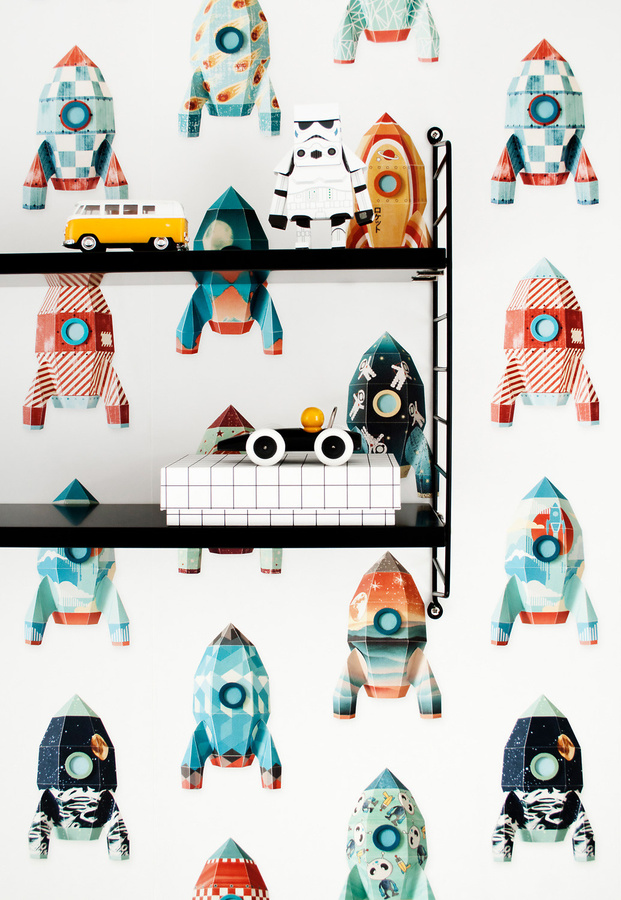 Studio Ditte Wallpaper Rocket in Multicolour, Vlies Tapete mit Vintage-Motiv für Kinderzimmer - Bild 2