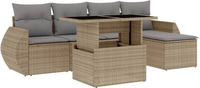 vidaXL 6-teilige Garten-Sofagarnitur aus Poly-Rattan mit Kissen in Beige - Bild 1
