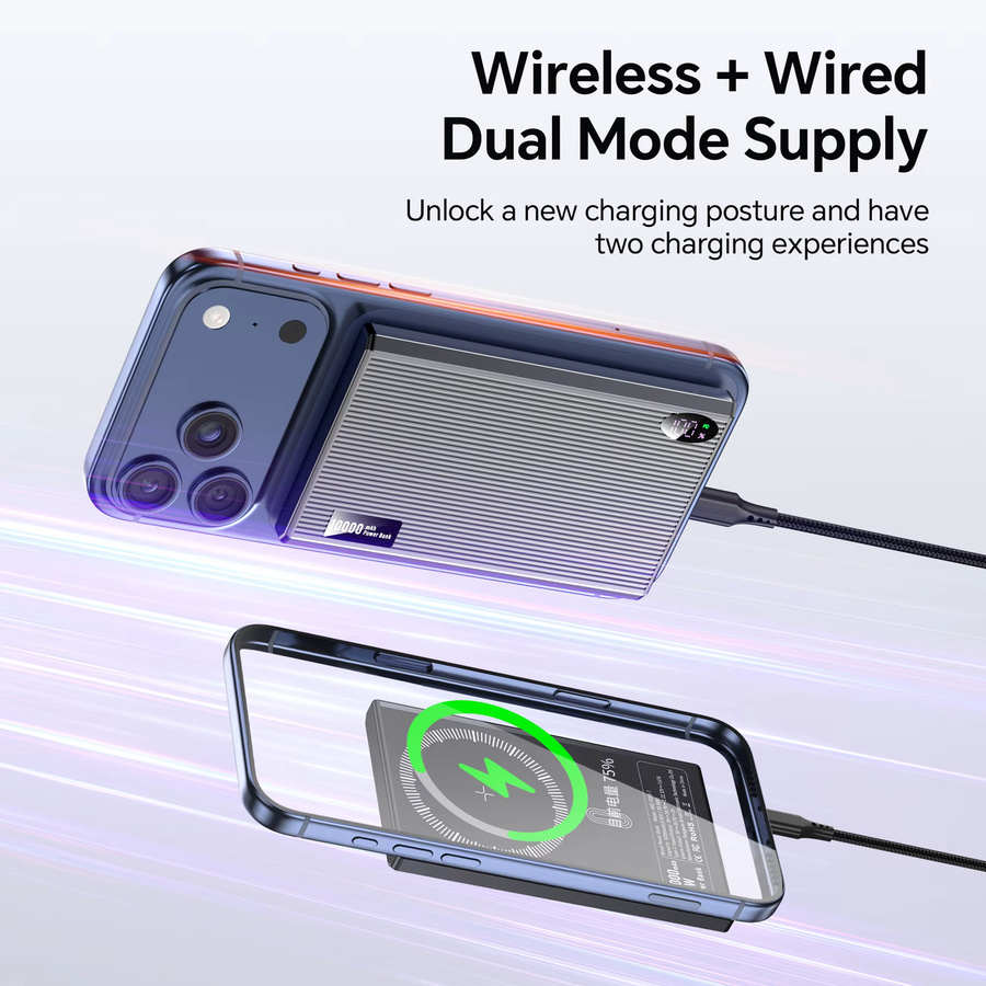 Magnpter Magnetische Powerbank mit 10000 mAh und PD20W Schnellladefunktion für iPhone, Samsung und Xiaomi in Schwarz oder Blau - Bild 2