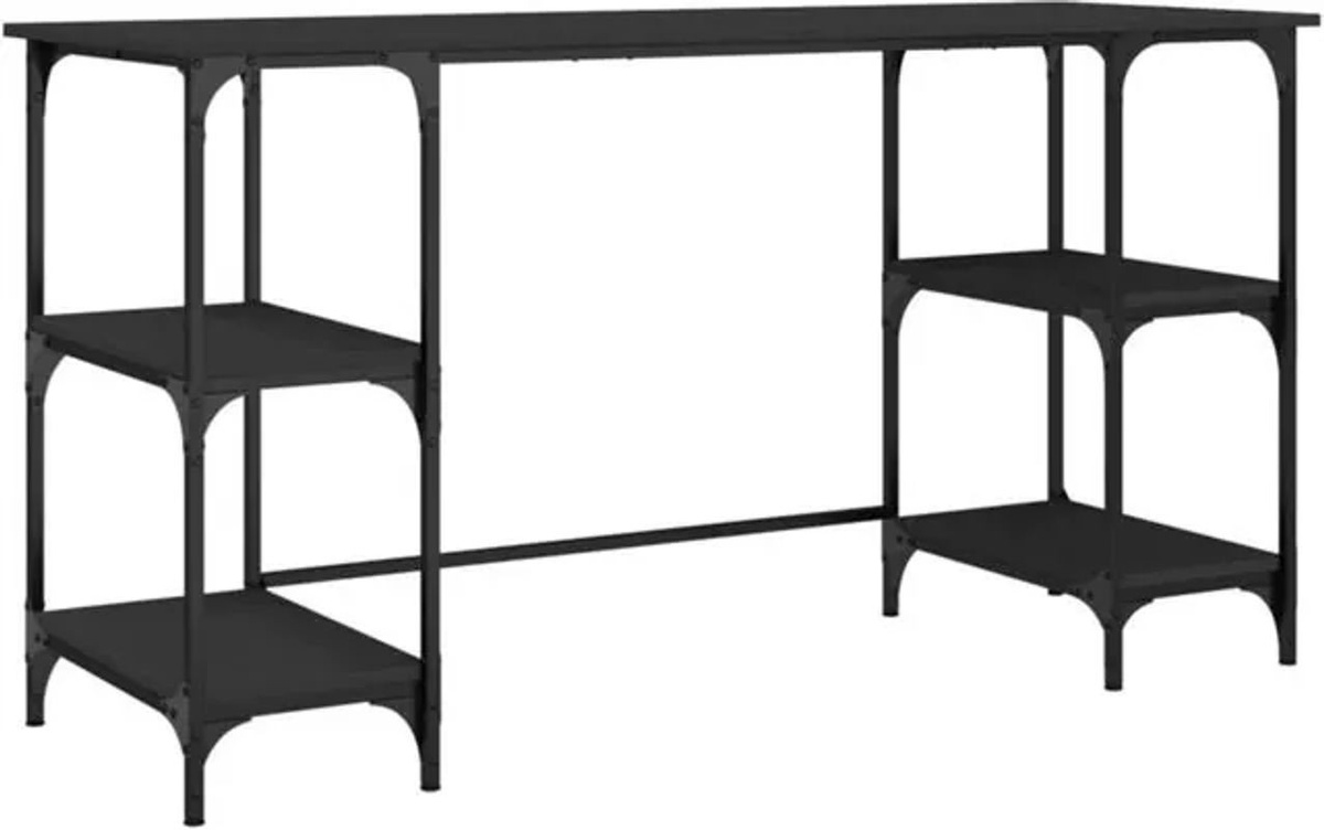 Schreibtisch im Industrial Design von vidaxl aus Metall und Holzwerkstoff, Schwarz, B/T/H: 140 x 50 x 75 cm - Bild 1