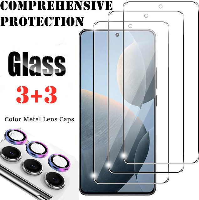 6-in-1 Displayschutzset für Samsung Galaxy A16 A55 A35 A15 S23 FE mit gehärtetem Glas und Metall-Kamera-Objektivdeckel in Transparent und Schwarz - Bild 1