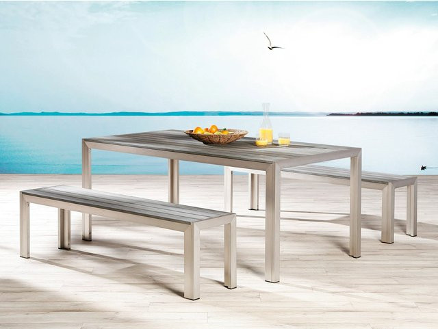 Gartenmöbel-Set Best Freizeitmöbel Seattle aus Aluminium in Silber-Anthrazit mit Tisch und Bänken - Bild 1