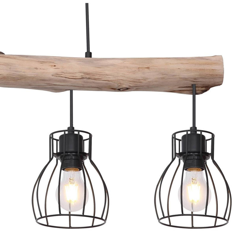 Globo Lighting Pendelleuchte Mina in Schwarz und Natur Holz aus Metall mit 4 E27 Fassungen, B: 83 cm, H: 140 cm - Bild 2