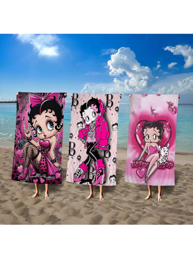 B-Betty Girl B-Boops Mikrofaserdecke in Pink, super saugfähiges und schnell trocknendes Strandtuch mit Grafikdruck - Bild 5