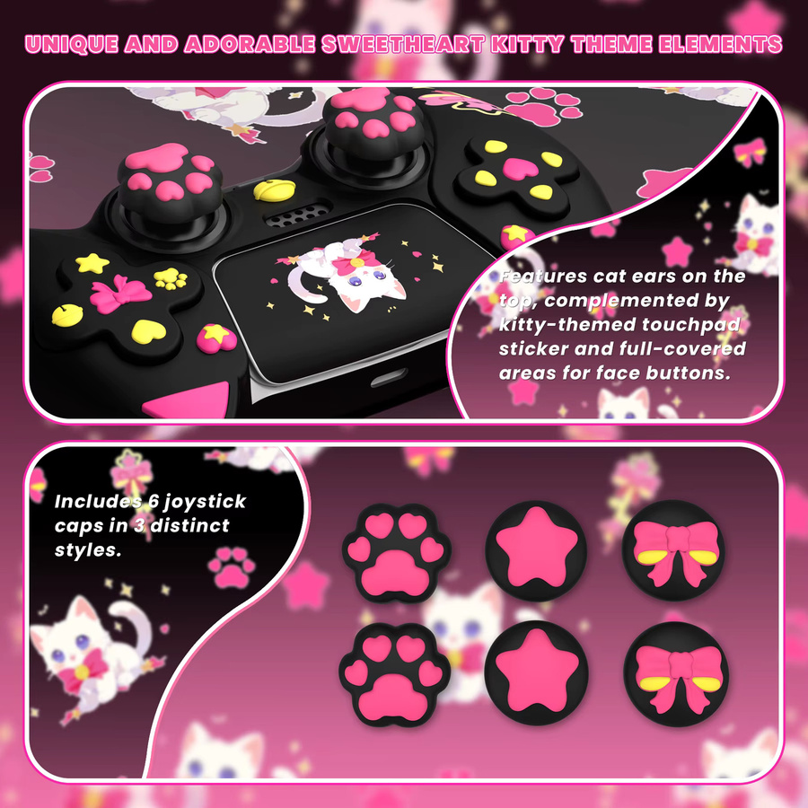 PlayVital Silikonhülle mit Joystickkappen und Aufklebern für PS5-Controller und PS5-Ladestation in Black Sweetheart Kitty - Bild 2