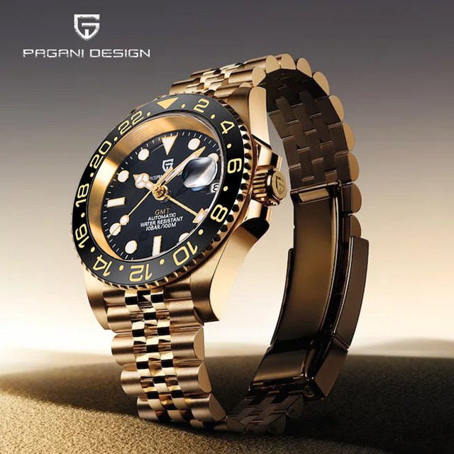 Pagani Design Armbanduhr, Automatik, GMT, Edelstahl, Keramik, Gold, Herren - Bild 1