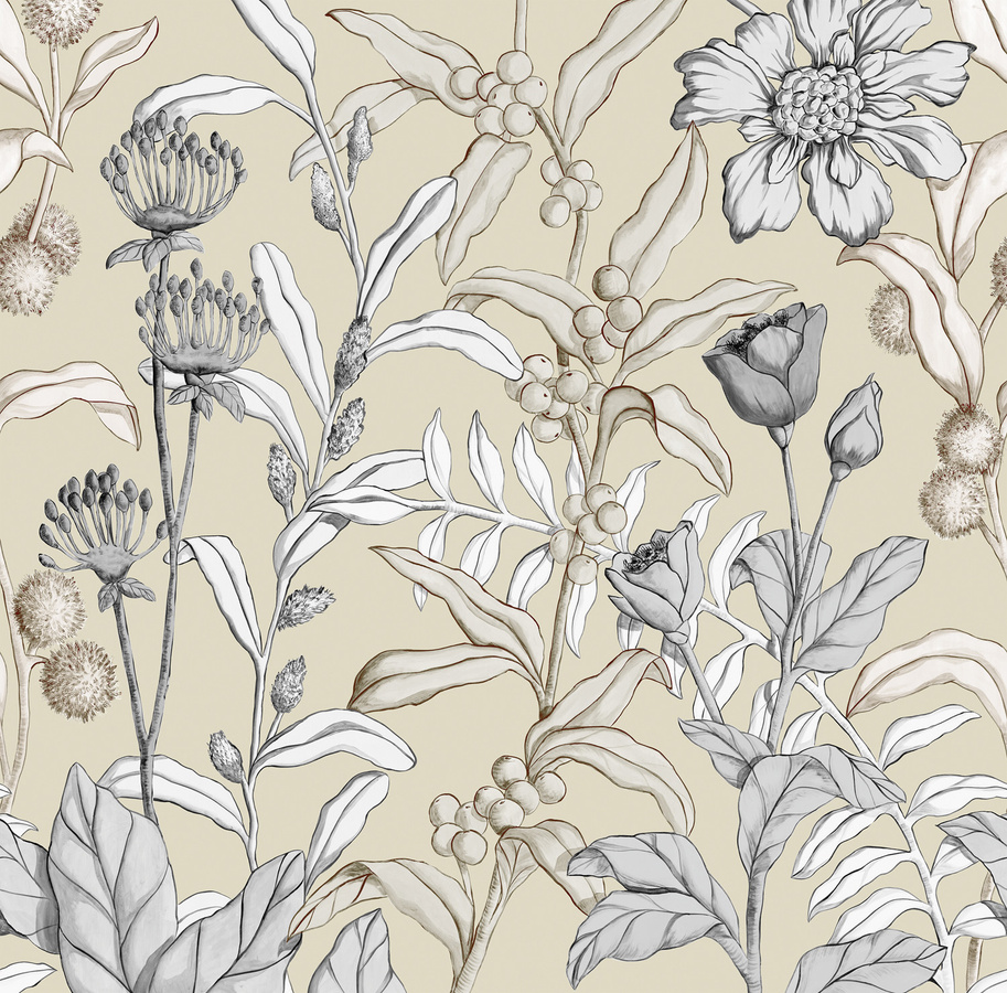 Nobilis Mural Petals and Berries MHP90 Tapete in Grau und Multicolour mit floralem Botanik-Design aus Vinyl - Bild 1