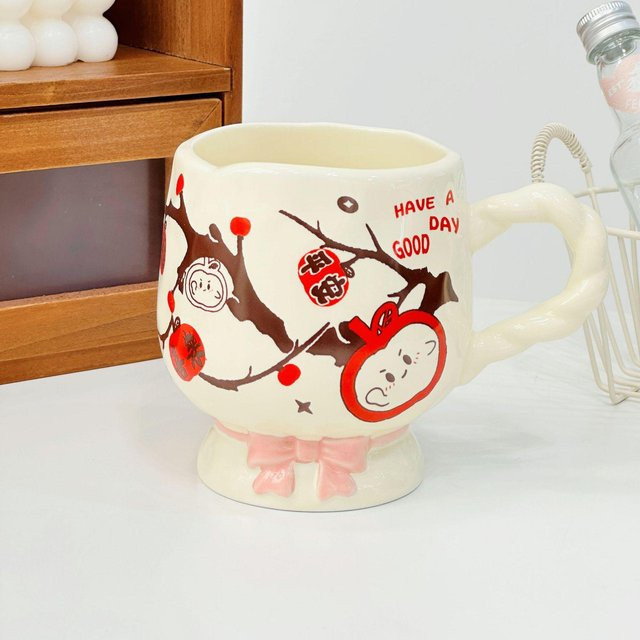 Keramikbecher mit Deckel und Schleifen-Design von Yiran Furniture, Weiß, 480 ml - Bild 1