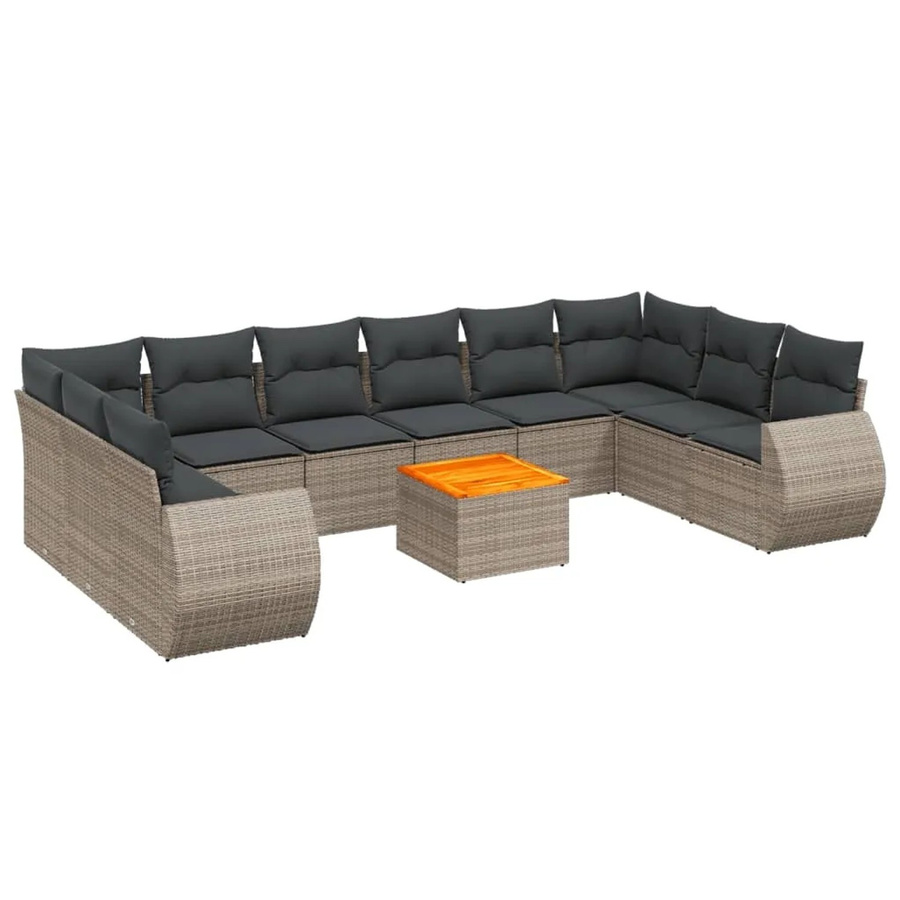 vidaXL 11-tlg. Garten-Sofagarnitur in L-Form aus Poly-Rattan mit Kissen in Grau - Bild 2