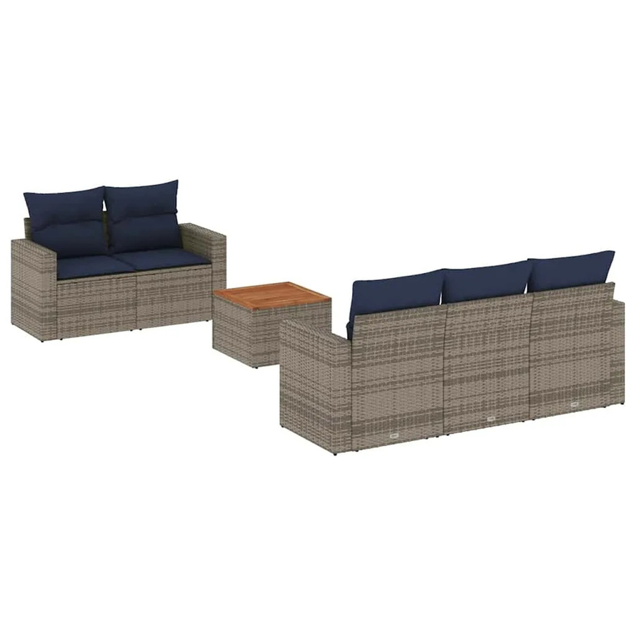 vidaXL 6-teilige Garten-Sofagarnitur aus grauem Poly-Rattan mit Kissen und Tisch - Bild 2