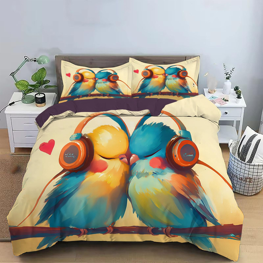 Bettwäscheset Liebesvögel Druck von Creative Homewares für Teenager und Erwachsene, 3-teilig, B/H: 135 x 200 cm - Bild 1
