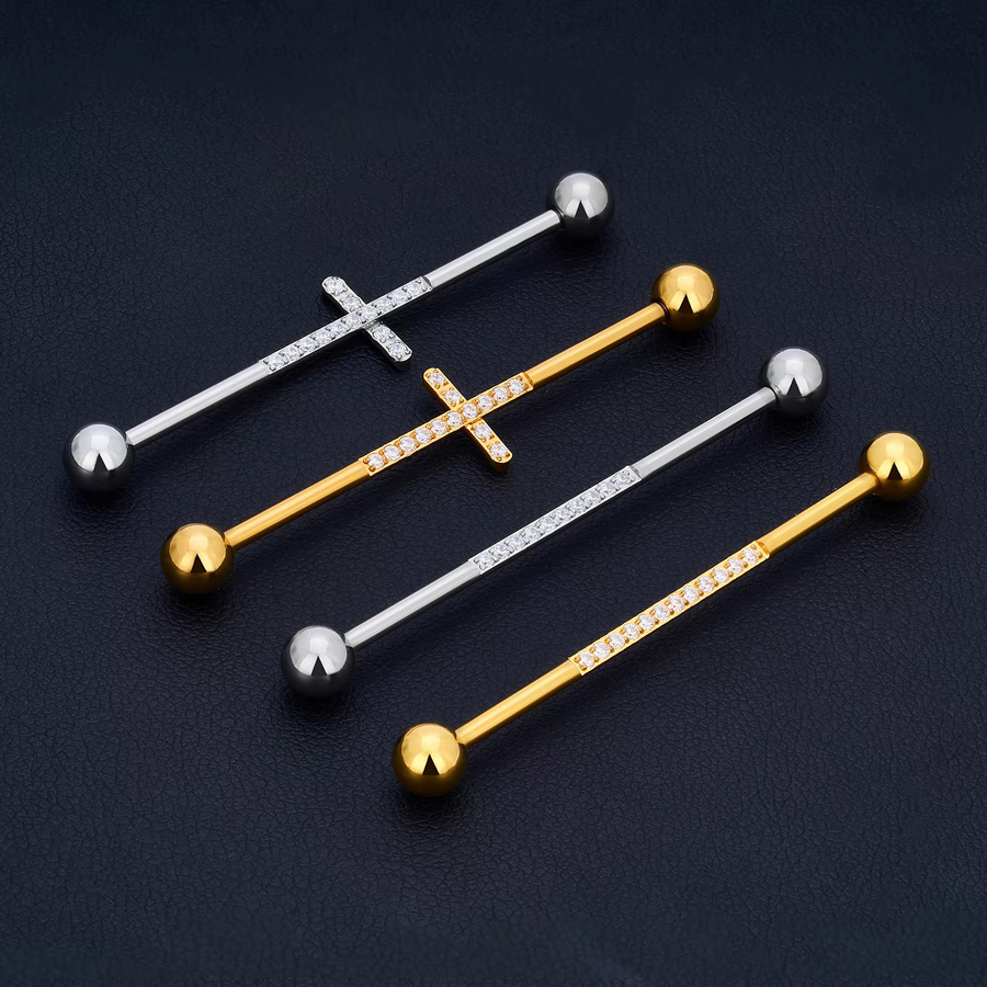 Industrial Scaffold Barbell Piercing, Titan, Zirkonia, Silber, Unisex, 38mm - Bild 2
