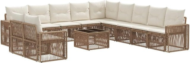 vidaXL Gartensofa-Set 12-tlg. in U-Form aus Poly-Rattan und pulverbeschichtetem Stahl, Farbe Beige, inklusive wetterfester Kissen - Bild 1