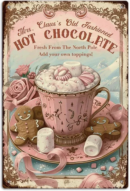 Putuo Decor Vintage Metallblechschild Frau Claus Heiße Schokolade Wandkunst für Café und Zuhause - Bild 1
