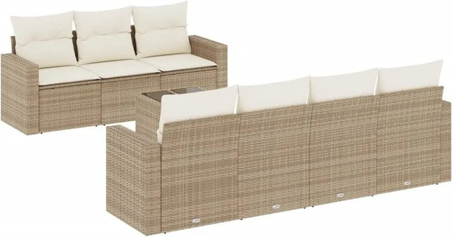 vidaXL 8-teilige Garten-Sofagarnitur aus Poly-Rattan in Beige-Creme mit Kissen und Tisch - Bild 1