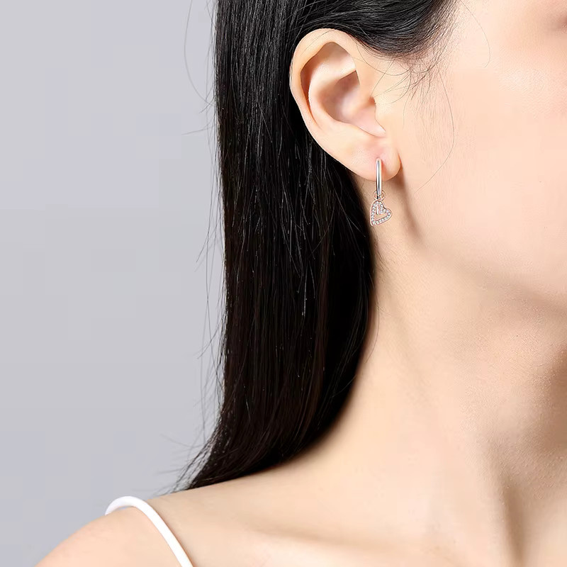 sam panda Piercing-Creolen, 925 Silber, Roségold, Damen, Herzdesign - Bild 2