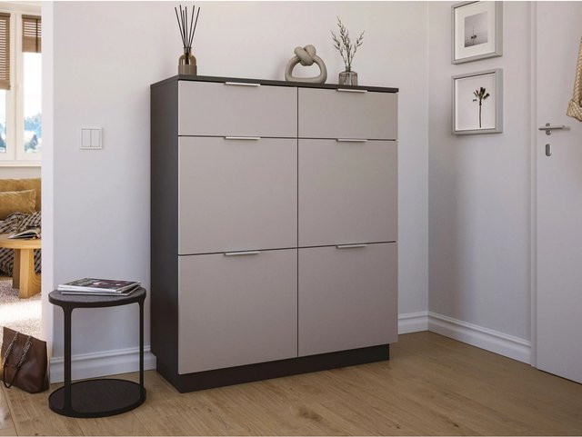 Posseik Schuhschrank Fleuve-XXL für 16 Paar Schuhe in Creme-Grafit mit Soft-Close-Türen und Push-to-Open-Funktion - Bild 1