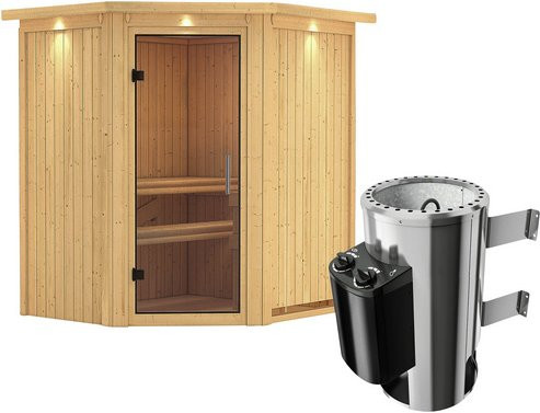 Karibu Sauna Tuckum aus Fichtenholz in Beige inklusive 3,6 kW Saunaofen mit integrierter Steuerung für 3 Personen, B: 202,0 cm, T: 184,0 cm, H: 165,0 cm - Bild 1