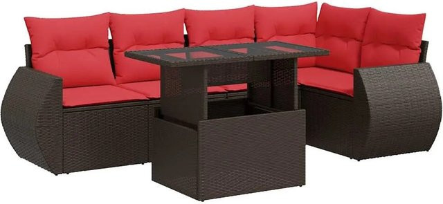 vidaXL 6-teilige Garten-Sofagarnitur aus braunem Poly-Rattan mit Kissen und Akazie-Elementen - Bild 1