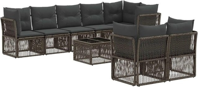 vidaXL Gartensofa-Set 9-teilig in Grau, modernes Poly-Rattan-Lounge-Set mit Polsterkissen und Couchtisch für Garten und Terrasse - Bild 1
