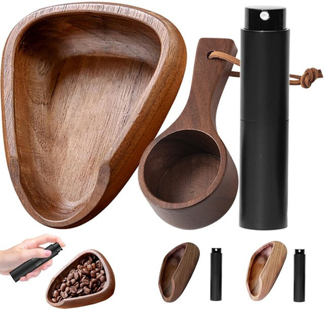 FLYMUYU Barista-Set mit multifunktionalem Kaffeebohnen-Dosierbecher aus Holz und Sprühflasche, braun - Bild 1