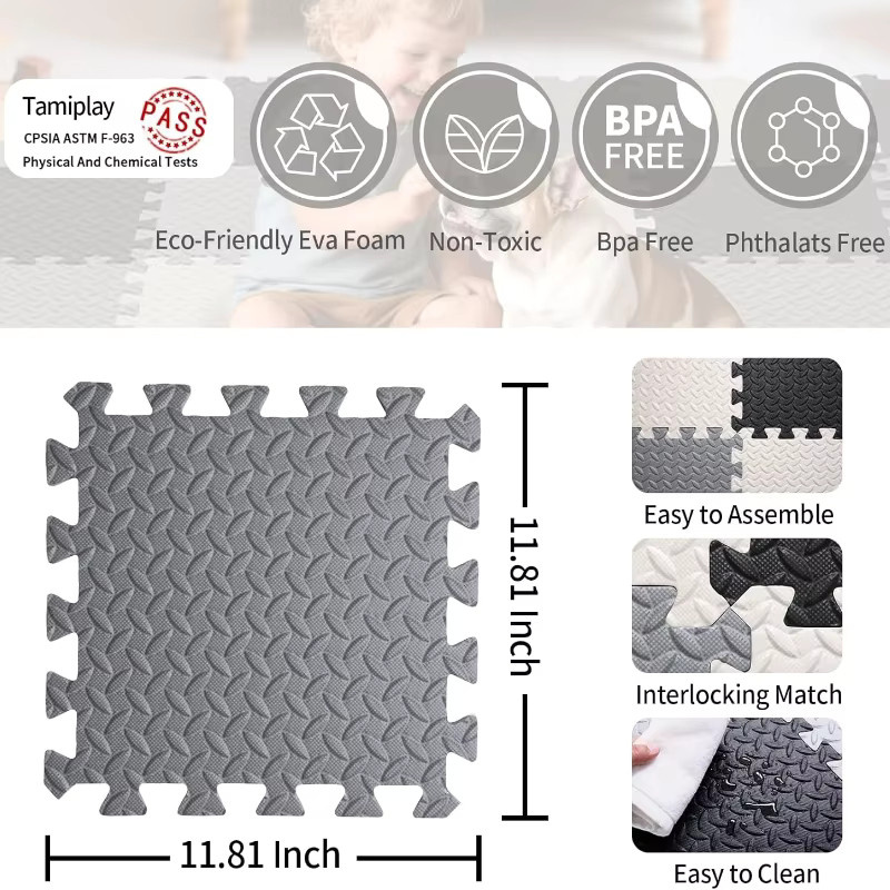 Rutschfeste EVA-Schaumstoff-Bodenmatte von DHDH als Puzzle-Teppich für Schlafzimmer und Kinderzimmer, Farben: Schwarz, Weiß, Grau, B/T/H: 30 x 30 x 6 cm - Bild 4