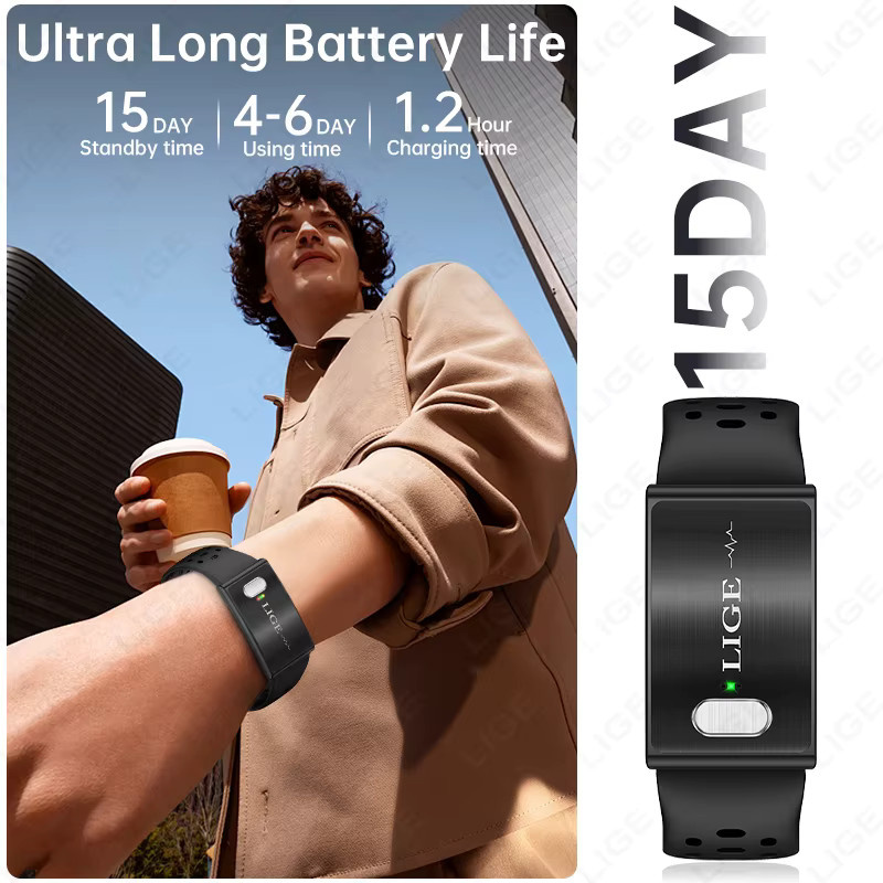LIGE Smartwatch ohne Bildschirm zur Gesundheitsüberwachung mit EKG-Messung, Herzfrequenz, HRV und Blutdruckmessung, Fitness Tracker in Schwarz für Android und iOS - Bild 3