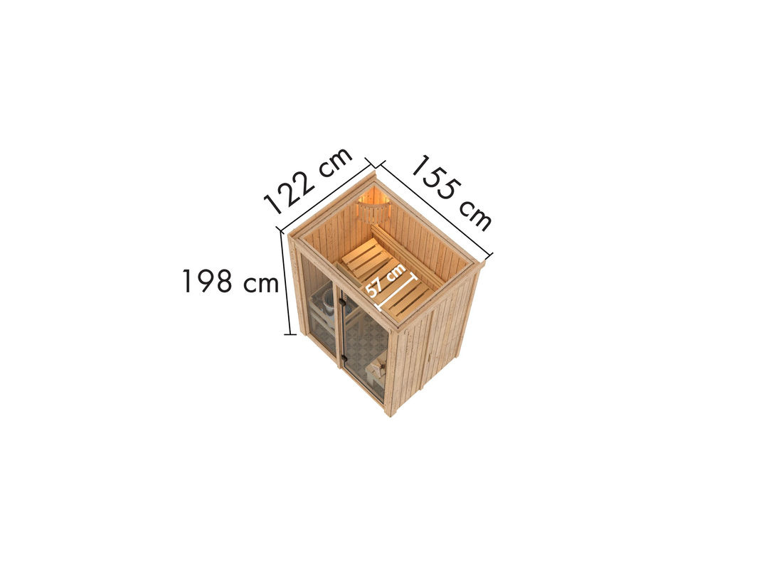 Karibu Shorty Sauna mit externer Steuerung aus Fichte und Espe in Bronze, B/T/H: 155 x 122 x 198 cm - Bild 2