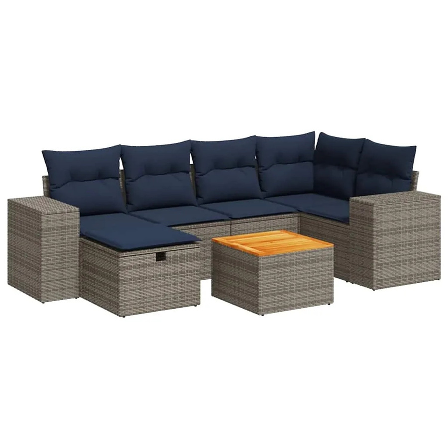 vidaXL 7-teilige Garten-Sofagarnitur in L-Form aus grauem Poly-Rattan mit UV-beständigen Kissen und pulverbeschichtetem Stahlgestell - Bild 2