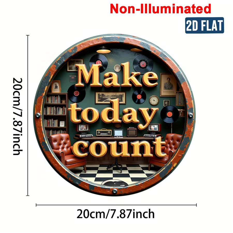 Potdemiel Wandkunstschild Make Today Count aus Aluminium im Vintage-Design, rund, Durchmesser: 20 cm - Bild 2